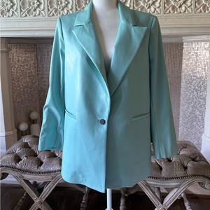 Mint faux leather blazer